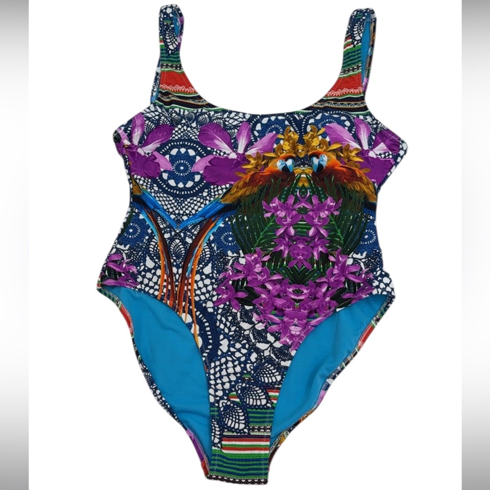 TiniBikini parrot tropical print  One Piece Swimwear Sz L